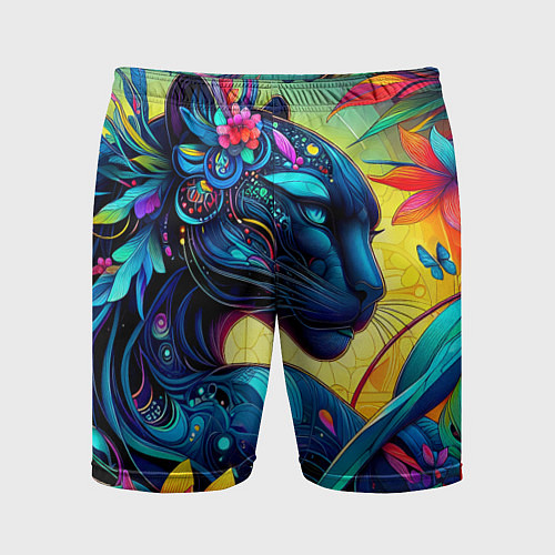 Мужские спортивные шорты Прекрасная пантера среди тропиков - нейроарт / 3D-принт – фото 1