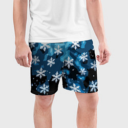Шорты спортивные мужские Стилизованный паттерн со снежинками тёмно-синий, цвет: 3D-принт — фото 2