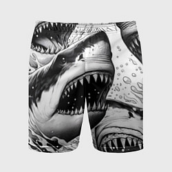 Шорты спортивные мужские Белая акула - стая, цвет: 3D-принт