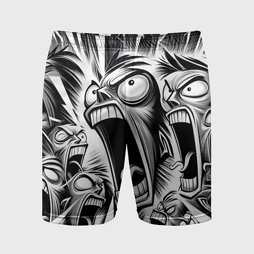 Мужские спортивные шорты Орущие рожицы и чёрные молнии - нейроарт / 3D-принт – фото 1