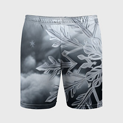 Шорты спортивные мужские Снежинка на черно белое, цвет: 3D-принт