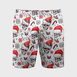 Шорты спортивные мужские Новогодние черепа, цвет: 3D-принт