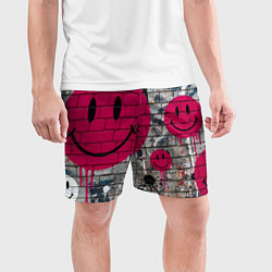 Шорты спортивные мужские Розовые смайлы граффити, цвет: 3D-принт — фото 2