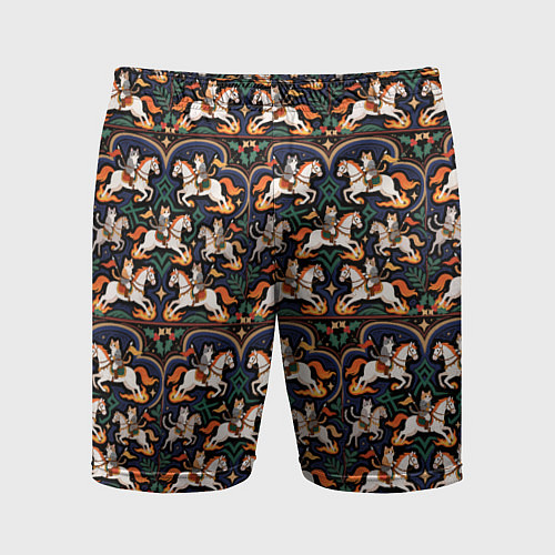 Мужские спортивные шорты Новогодние коты всадники на лошади / 3D-принт – фото 1