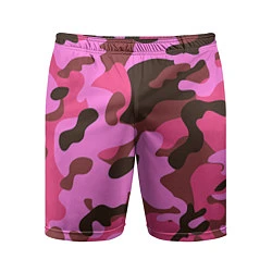 Шорты спортивные мужские Камуфляж: розовый/коричневый, цвет: 3D-принт