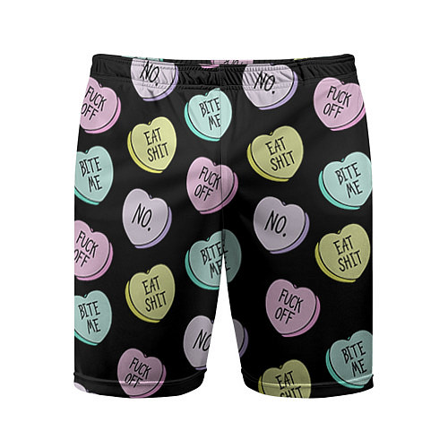 Мужские спортивные шорты Сердца с надписями / 3D-принт – фото 1