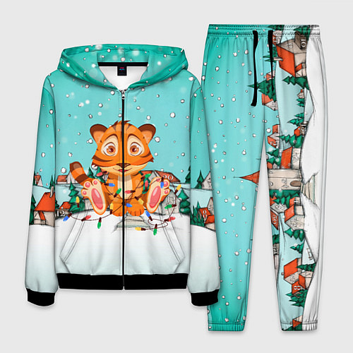 Мужской костюм Тигренок запутался в гирляндах / 3D-Черный – фото 1