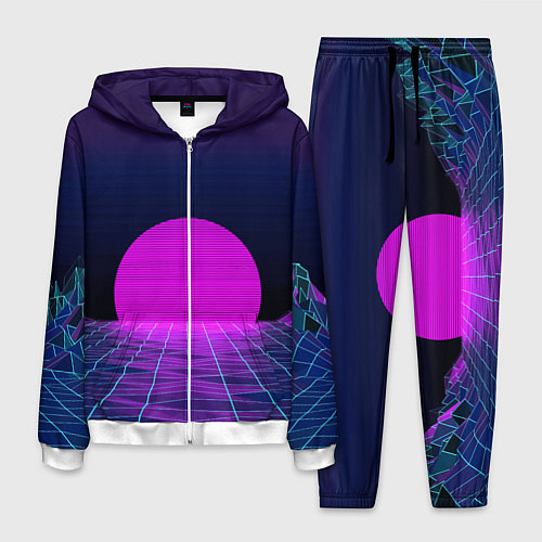 Мужской костюм Закат розового солнца Vaporwave Психоделика / 3D-Белый – фото 1