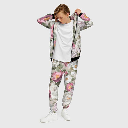 Мужской костюм Цветы Розовый Сад Пион и Роз / 3D-Черный – фото 3