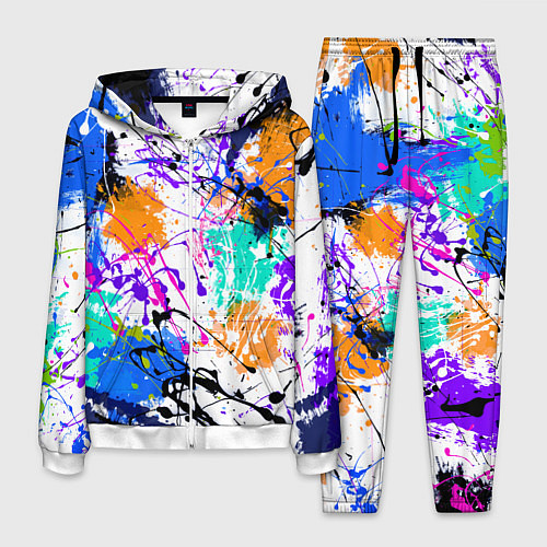 Мужской костюм Брызги и мазки разноцветных красок на белом фоне / 3D-Белый – фото 1