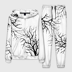 Костюм мужской Черные ветки деревьев на белом фоне, цвет: 3D-белый