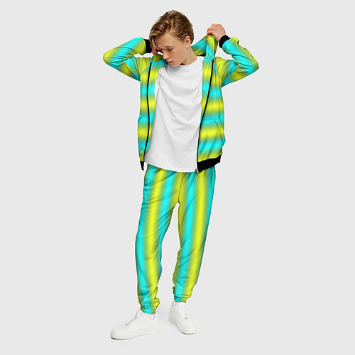 Мужской костюм Бирюзово-желтые неоновые полосы / 3D-Черный – фото 3