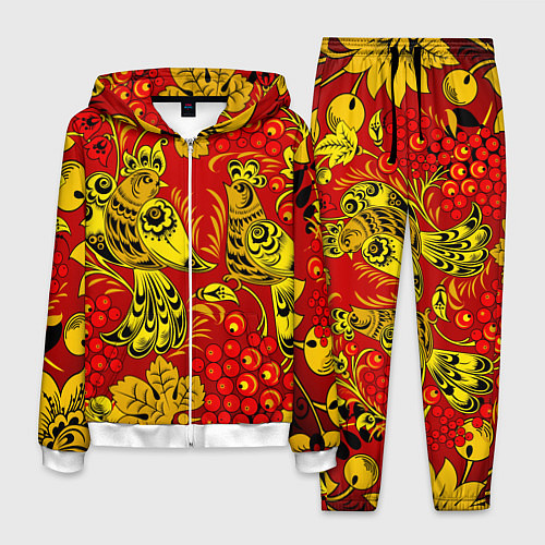 Мужской костюм Хохломская Роспись Две Птици На Красном Фоне / 3D-Белый – фото 1