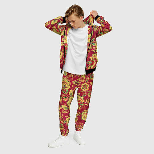 Мужской костюм Хохломская Роспись Цветы На красном Фоне / 3D-Черный – фото 3