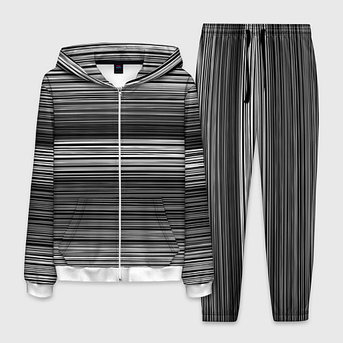 Мужской костюм Black and white thin stripes Тонкие полосы / 3D-Белый – фото 1