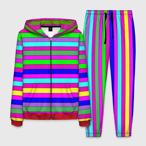 Мужской костюм Multicolored neon bright stripes / 3D-Красный – фото 1