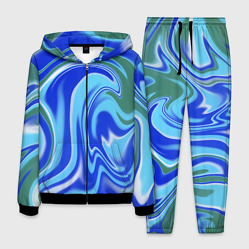 Мужской костюм Тай-дай с синим, зелёным и белым цветом / 3D-Черный – фото 1