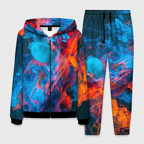 Мужской костюм Абстрактное переплетение оранжевой и синей красок / 3D-Черный – фото 1