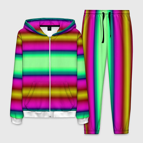Мужской костюм Разноцветный неоновый полосатый узор / 3D-Белый – фото 1