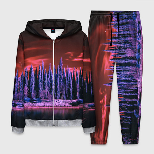 Мужской костюм Абстрактный фиолетовый лес и тёмная река / 3D-Меланж – фото 1