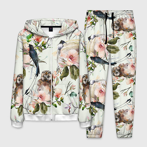 Мужской костюм Цветы Нарисованные Магнолии и Птицы / 3D-Белый – фото 1