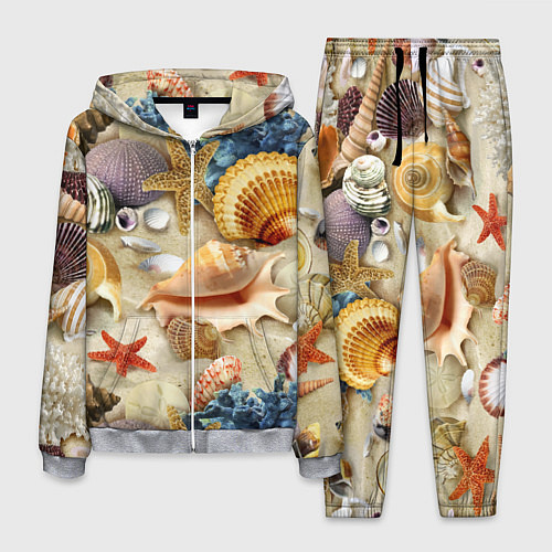 Мужской костюм Морские раковины, кораллы, морские звёзды на песке / 3D-Меланж – фото 1