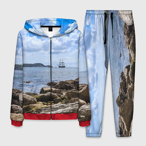 Мужской костюм Парусник на горизонте океана / 3D-Красный – фото 1