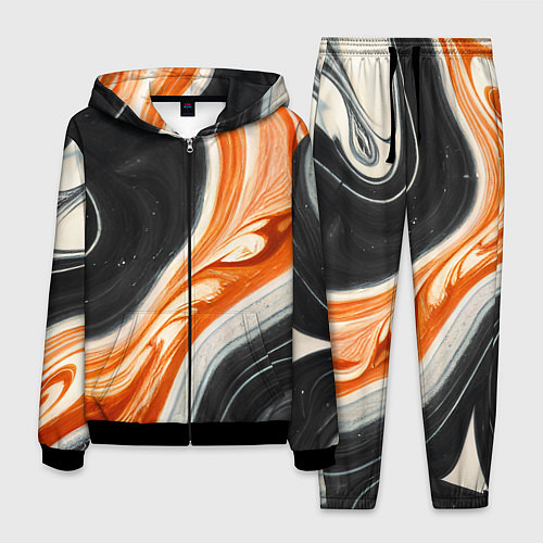 Мужской костюм Оранжевые разводы краски / 3D-Черный – фото 1