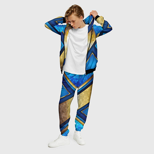 Мужской костюм Золотой герб России на синем объемном фоне / 3D-Черный – фото 3