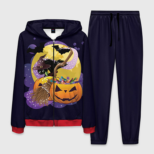 Мужской костюм Чёрный котёнок и тыквы / 3D-Красный – фото 1