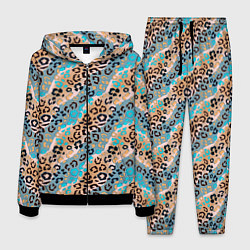 Костюм мужской Леопардовый узор на синих, бежевых диагональных по, цвет: 3D-черный