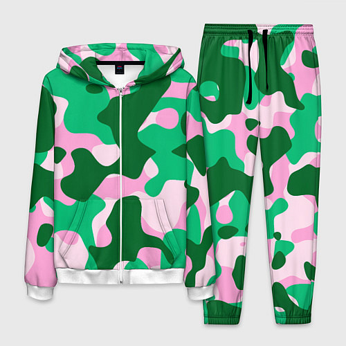 Мужской костюм Абстрактные зелёно-розовые пятна / 3D-Белый – фото 1