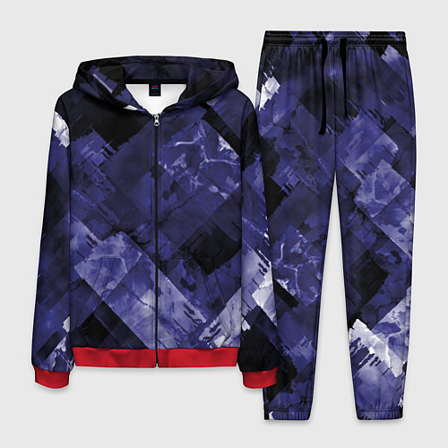 Мужской костюм Синие, чёрные и белые полоски / 3D-Красный – фото 1