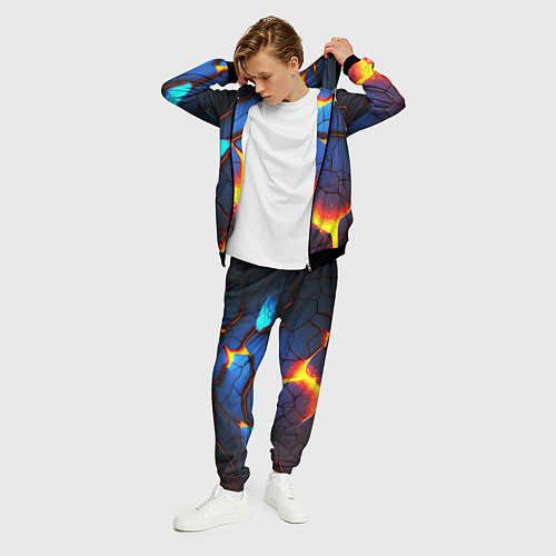 Мужской костюм Яркая неоновая лава, разломы / 3D-Черный – фото 3