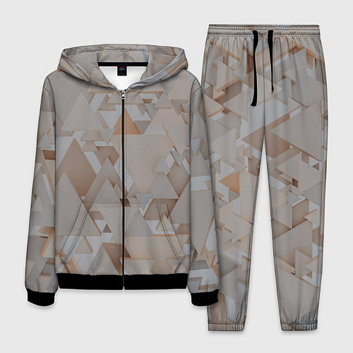 Мужской костюм Геометрическое множество серых и бежевых треугольн / 3D-Черный – фото 1