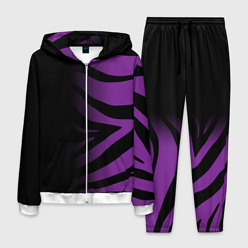 Мужской костюм Фиолетовый с черными полосками зебры / 3D-Белый – фото 1