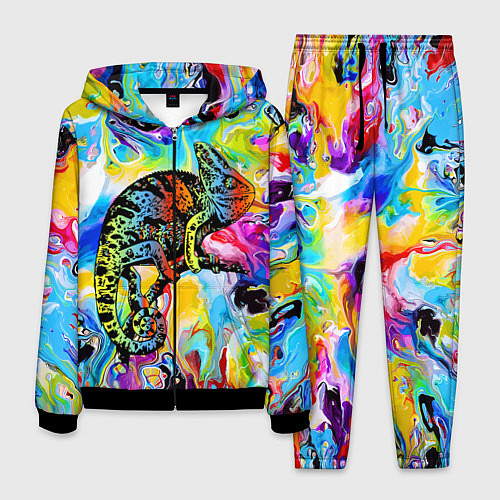 Мужской костюм Маскировка хамелеона на фоне ярких красок / 3D-Черный – фото 1