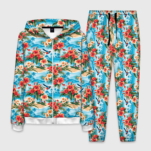 Мужской костюм Гавайский стиль летние цветы / 3D-Белый – фото 1