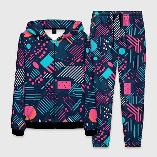 Мужской костюм Абстракция синяя паттерн / 3D-Черный – фото 1