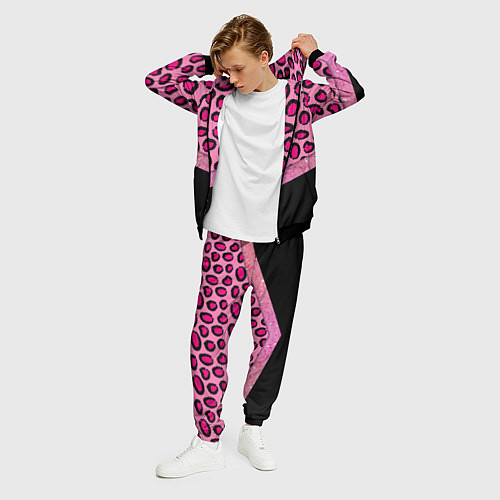 Мужской костюм Розовый леопард и блестки принт / 3D-Черный – фото 3