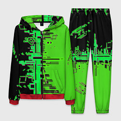 Костюм мужской Кибер-глитч зелёный, цвет: 3D-красный