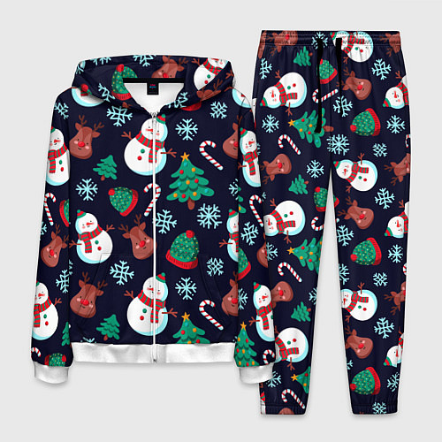 Мужской костюм Снеговички с рождественскими оленями и елками / 3D-Белый – фото 1