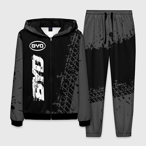 Мужской костюм BYD speed на темном фоне со следами шин: по-вертик / 3D-Черный – фото 1