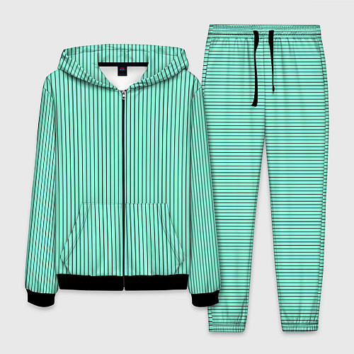 Мужской костюм Мятный полосатый / 3D-Черный – фото 1