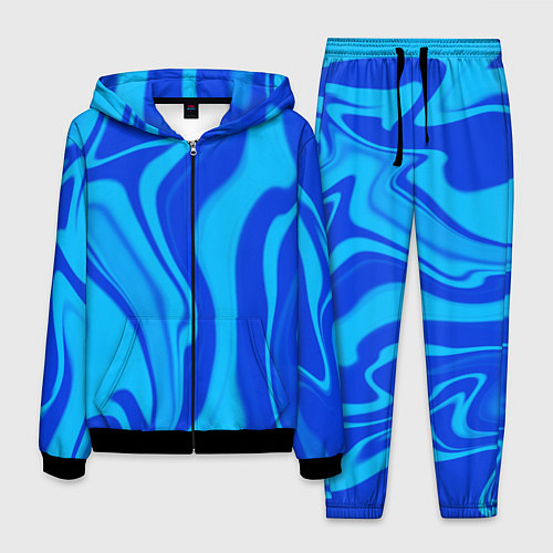 Мужской костюм Абстракция разлитые краски сине-голубой / 3D-Черный – фото 1