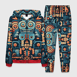 Костюм мужской Симметричный абстрактный паттерн в ацтекском стиле, цвет: 3D-красный