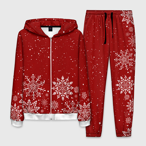 Мужской костюм Текстура снежинок на красном фоне / 3D-Белый – фото 1