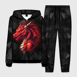 Мужской костюм Красный дракон на полигональном черном фоне