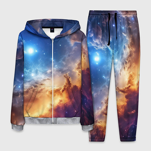 Мужской костюм Оранжевая небула космос / 3D-Меланж – фото 1