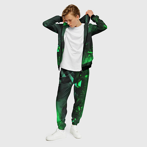 Мужской костюм Геометрическая текстурная зеленая абстракция / 3D-Черный – фото 3